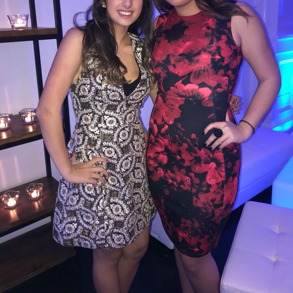Calvin Klein red/black flower cocktail dress